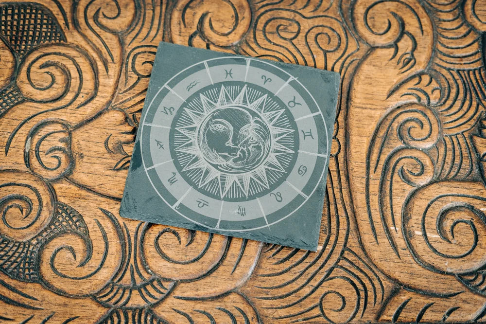 Schieferplatte “HOROSCOPE - SUN MOON” 20x20cm