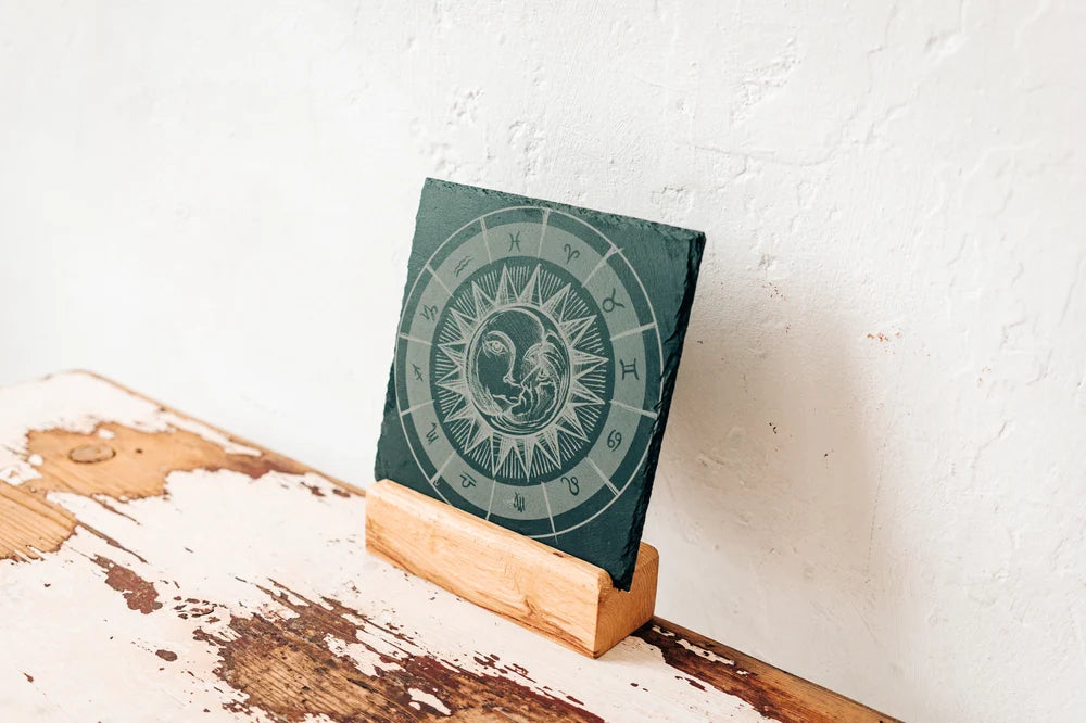 Schieferplatte “HOROSCOPE - SUN MOON” 20x20cm