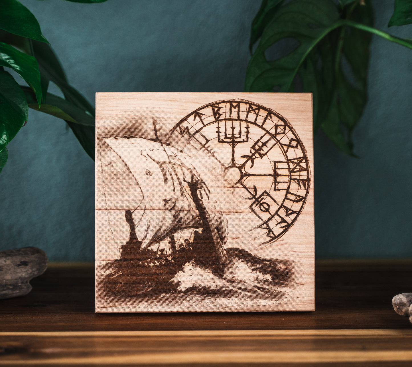 Holzplatten "Viking - Vegvisir" 15x15cm